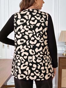 EMERY ROSE Chaqueta sin mangas con estampado de leopardo talla grande - Camel - Ver 2