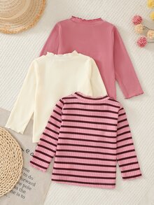 SHEIN 女嬰秋冬可愛蝴蝶結刺繡羅紋布波浪高領長袖3件套 - 彩色 - 查看 2