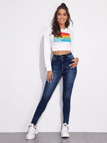 SHEIN Essnce 休閒水洗修身牛仔褲 - 深色水洗藍 - 查看 5