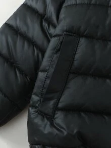 Elladie kids 1件少女色立領白色抓絨內裡拉鍊長袖外套，真實口袋，秋冬素色外套 - 黑色 - 查看 8