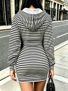Rovax Women's Letter Stripe Print Drawstring Hooded Sweatshirt And Cami Dress Casual 2 Pieces Set - Multicolor - View 3