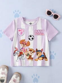 SHEIN | PAW Patrol Young Girl Colorblock Striped Cartoon Print T-Shirt - Purple - View 1