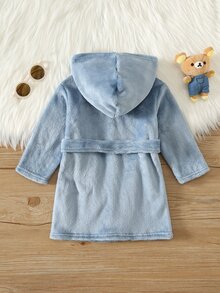 SHEIN Baby Boy Baby Girl Baby Boy Cartoon Elephant Pattern Autumn/Winter Thermal Lined Thick Long Sleeve Tie-Front Robe - Blue - View 2
