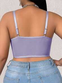 SHEIN Plus Size Women's Solid Color Casual Everyday Spaghetti Strap Bra - Purple - View 2