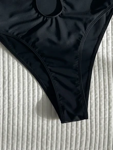 Livesso Women's Solid Color Cutout Design Sexy Halter One-Piece Swimsuit For Vacation - Black - View 6