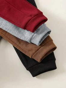 SHEIN 4件組嬰兒男孩女孩可愛秋冬休閒百搭純色鬆緊腰長褲，百搭慢跑褲多件組 - 彩色 - 查看 3