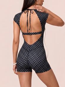 SHEIN BAE Women's Polka Dot Casual Daily Travel Sports Romper - Black - View 1