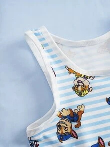 SHEIN | PAW Patrol Young Boy Cartoon Print Striped Casual Daily Top - Blue and White - View 6