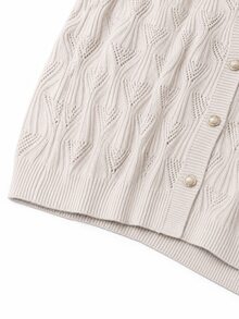 EMERY ROSE Women's Lazy Vintage Small Gold Button Jacquard Round Neck Loose Hollow Knit Cardigan Sweater Jacket, Autumn/Winter - Apricot - View 4