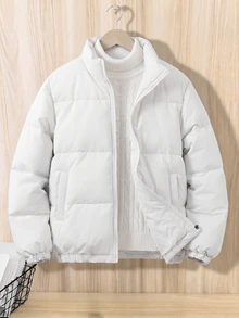 1pc Teen Boys Front Print Flying Horse Pattern Thick Quilted Padded Coat - White - View 6