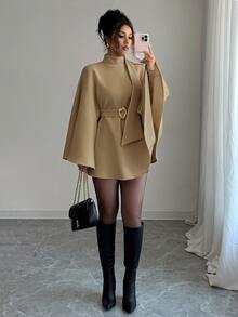 Elenzga Women's Solid Color Stand Collar Fashion Versatile Overcoat - Camel - View 6