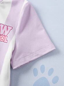 SHEIN | PAW Patrol Young Girl Colorblock Striped Cartoon Print T-Shirt - Purple - View 6