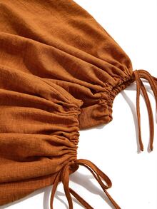 Brilight Textured 2 Pieces Set V Neck Crop Blazer Drawstring Wide Leg Pants Elegant Outfit For Teachers' Day Daily Office Corporate Rust Brown Autumn - Burnt Orange - View 9