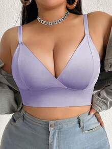 SHEIN Plus Size Women's Solid Color Casual Everyday Spaghetti Strap Bra - Purple - View 5