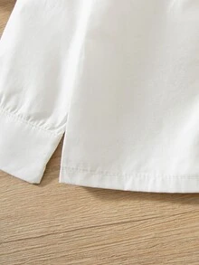 SHEIN 1件日韓風春夏/秋季薄款單件開學甜美蕾絲飾邊彼得潘領白色襯衫，寬鬆長袖通勤百搭青春內搭上衣，時尚甜美白色小襯衫，韓風女孩襯衫 - 白色 - 查看 7