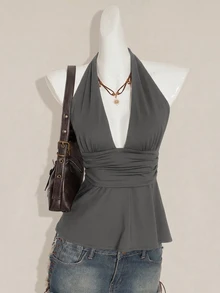 SHEIN ICON 萬聖節女性掛脖露背黑色娃娃裝背心 - 灰色 - 查看 3