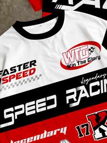 Kids Tween Boy Casual Comfortable Fashion Minimalist Crew Neck Short Sleeve T-Shirt, Classic Racing Graphic Print, Y2K - Multicolor - View 4