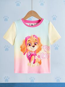SHEIN | PAW Patrol Young Girl Letter Cartoon Print Casual Daily Short Sleeve T-Shirt - Multicolor - View 3