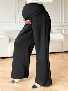 Dazy Maternity Maternity Solid Color Adjustable Waist Casual Wide Leg Pants For Daily Wear - Black - View 4
