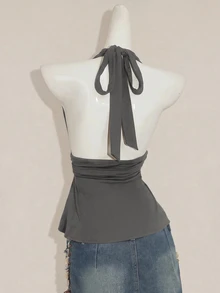 SHEIN ICON 萬聖節女性掛脖露背黑色娃娃裝背心 - 灰色 - 查看 2