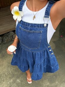 Sunnyshic Women's Summer Casual Denim Pinafore Dress - Blue - View 5
