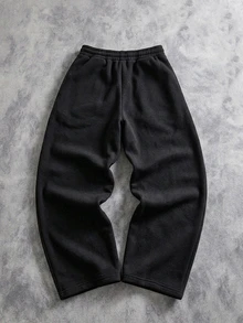 Manfinity ZONE917 美式復古哥德藝術字母十字印花黑色寬鬆運動長褲 - 黑色 - 查看 5