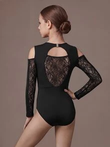 SHEIN Tween Girls Clothes Classic Black Ballet Leotard, Exquisite Lace, Cute Athletic, School Dance, Back To School Fall - Black - View 1