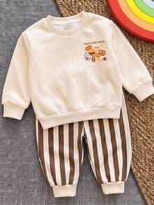 Baby Boy Round Neck Casual Comfortable Set With Cartoon Pattern, Suitable For All Seasons - Multicolor - View 3