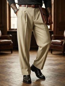 DAZY Spring/Autumn Commute Light Khaki Semi-Elastic Waist Slightly Loose Straight Leg Men's Pants - Khaki - View 8