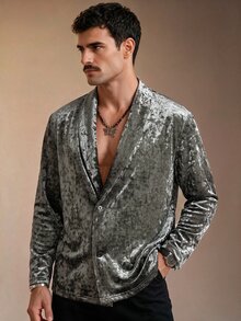 ZURIURI Men's Casual Velvet Long Sleeve T-Shirt For Daily Wear - Grey - View 2