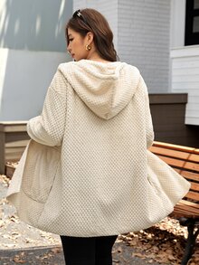 SHEIN LUNE 大尺碼休閒優雅保暖內裡連帽外套，秋冬款，2026新款，女款長袖口袋外套，適合登山、正式場合、萬聖節 - 杏色 - 查看 8