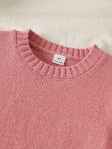 SHEIN 時尚百搭可愛蝴蝶結女童圓領套頭毛衣 - 粉色 - 查看 3