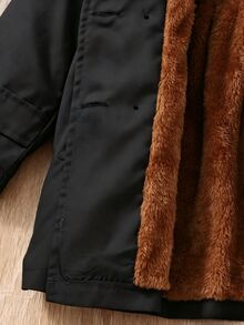 SHEIN Elladie kids 1件女孩冬季外套，卡其色，保暖內裡，雙排扣領，時尚夾克，適合日常休閒穿著 - 黑色 - 查看 6