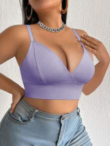SHEIN Plus Size Women's Solid Color Casual Everyday Spaghetti Strap Bra - Purple - View 4