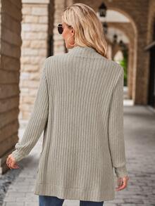 EMERY ROSE Women's Casual Ribbed Brushed Open Front Side Pocket Short Jacket - Khaki - View 2