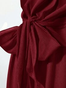 SHEIN Clasi 女款夏季綁帶上衣與百搭寬腿褲套裝 - 紅色 - 查看 4