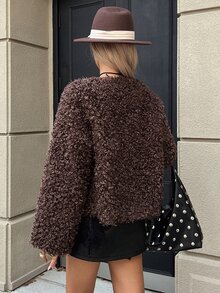 DAZY Women's Solid Color Fashion Versatile Daily Casual Long Sleeve Jacket - Brown - View 7