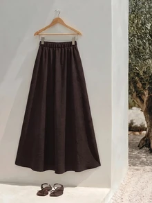 Zivah Women's Solid Color Frog Button Design Shirt And Skirt Elegant 2 Pieces Set - Brown - View 6