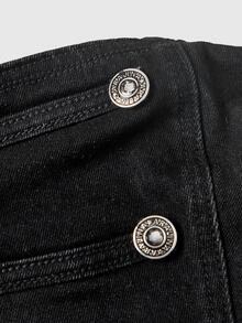 ROMWE Autumn Y2K Napoleon Double-Breasted Metal Button Decor Vintage Washed Back-Lace Denim Tube Top For Women, Suitable For Parties, Music Festivals, Valentine's Day And Daily Wear - Black - View 3