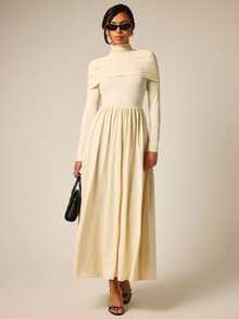COSMINA Women's Casual Elegant Cream Long Sleeve Dress - Apricot - View 6