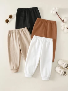 SHEIN 4件組男嬰秋冬抓絨內裡可愛休閒百搭簡約印花長褲，多件裝兒童運動慢跑褲 - 彩色 - 查看 2