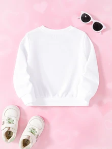 THE POWERPUFF GIRLS X SHEIN 女嬰卡通圖案圓領休閒日常長袖衛衣 - 白色 - 查看 2