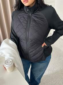 GalTyme 大尺碼女款長袖前拉鍊休閒冬季夾克 - 卡其色 - 查看 6
