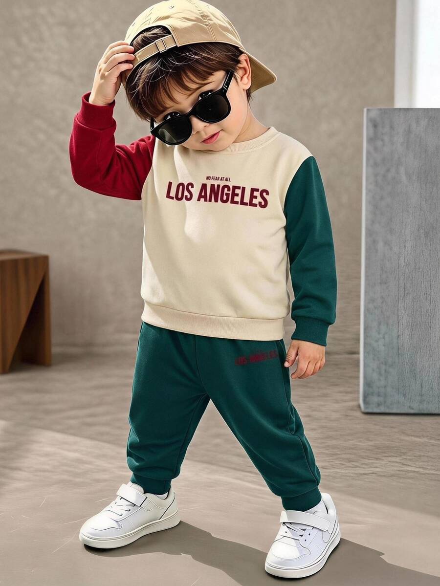 Kids Young Boys Loose Sports Casual Comfortable Long Sleeve Sweatshirt & Pants 2pcs Set, Suitable For Autumn/Winter - Multicolor - View 1