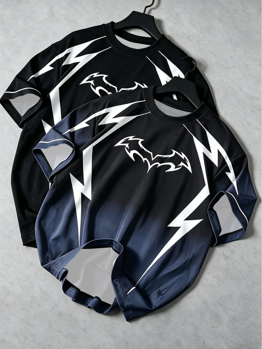 Sport MetroGents Men's Bat Gradient Print Sports T-Shirt - Black - View 1