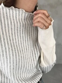 FRIFUL Striped Casual Granny Soft Form Versatile Daily Wear T-Shirt For Middle-Aged And Elderly Women Formal Office Home White Winter - Beige - View 6
