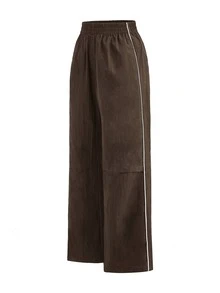SHEIN Cheerettes 女款彈性腰帶口袋寬腿寬鬆運動長褲 - 棕色 - 查看 4