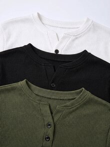 SHEIN 兒童男童純色半鈕扣 Polo 長袖 T 恤 - 白色 - 查看 3