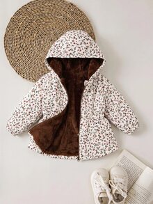 SHEIN 女嬰可愛秋冬花卉保暖內裡多功能連帽外套 - 彩色 - 查看 4