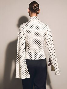 COSMINA 女款波點圖案長袖上衣，開衩袖設計，高領，秋冬穿搭 - 彩色 - 查看 4